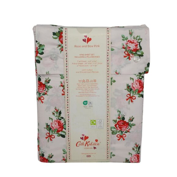 Cath Kidston Rose & Bow Pink King Sheet Set 100% Cotton Percale 2 Pillowcases - Picture 3 of 7